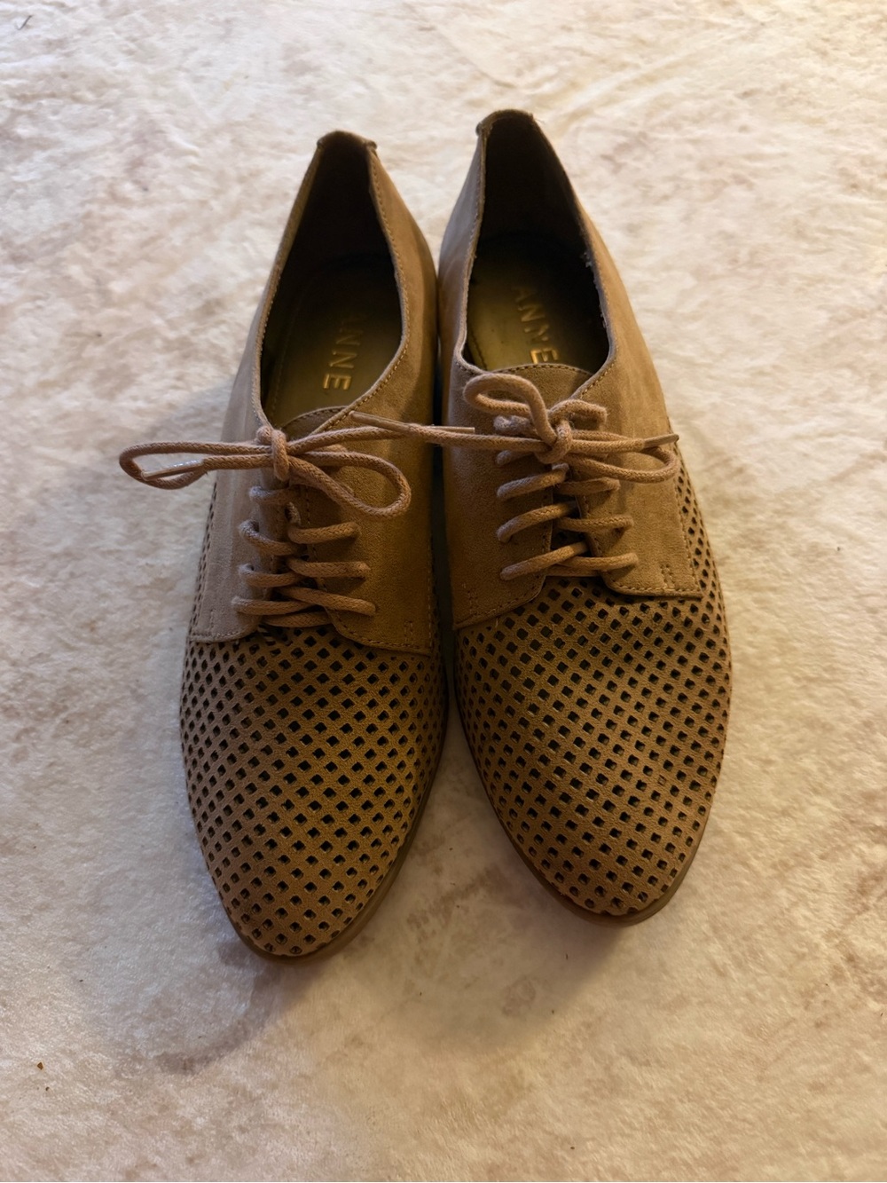 Anne Klein Tan Perforated Lace-Up Oxford Flats